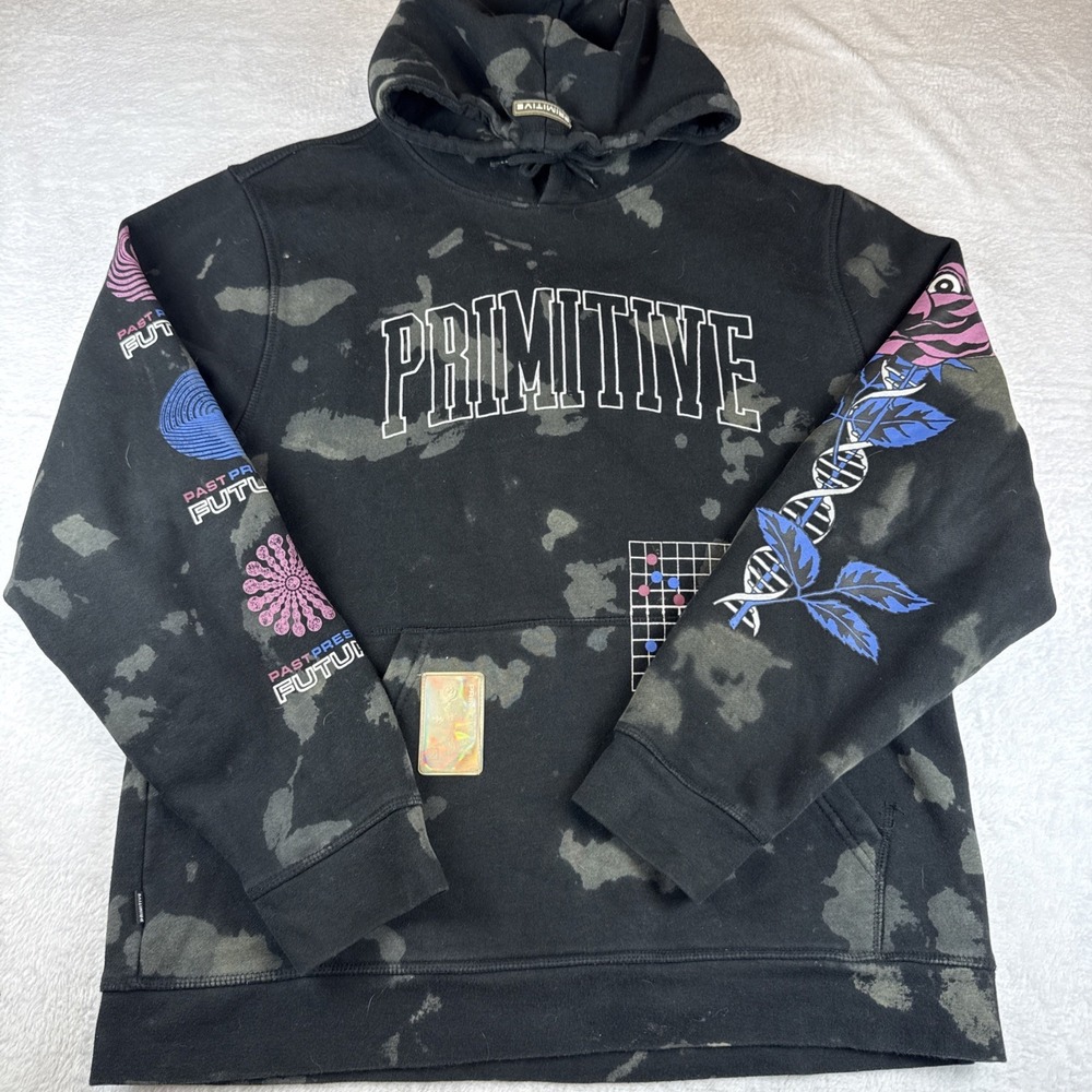 Primitive Camo Tie Dye Skateboarding Hoodie Medium "Past, Present, Future"